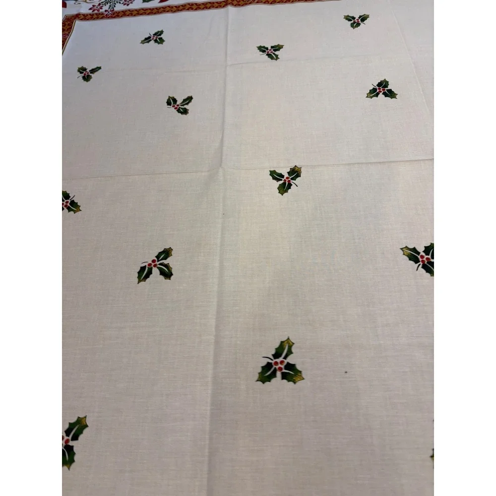 Christmas Poinsettia Holly Tablecloth White Red Green Holiday Dining‎  58 x100
